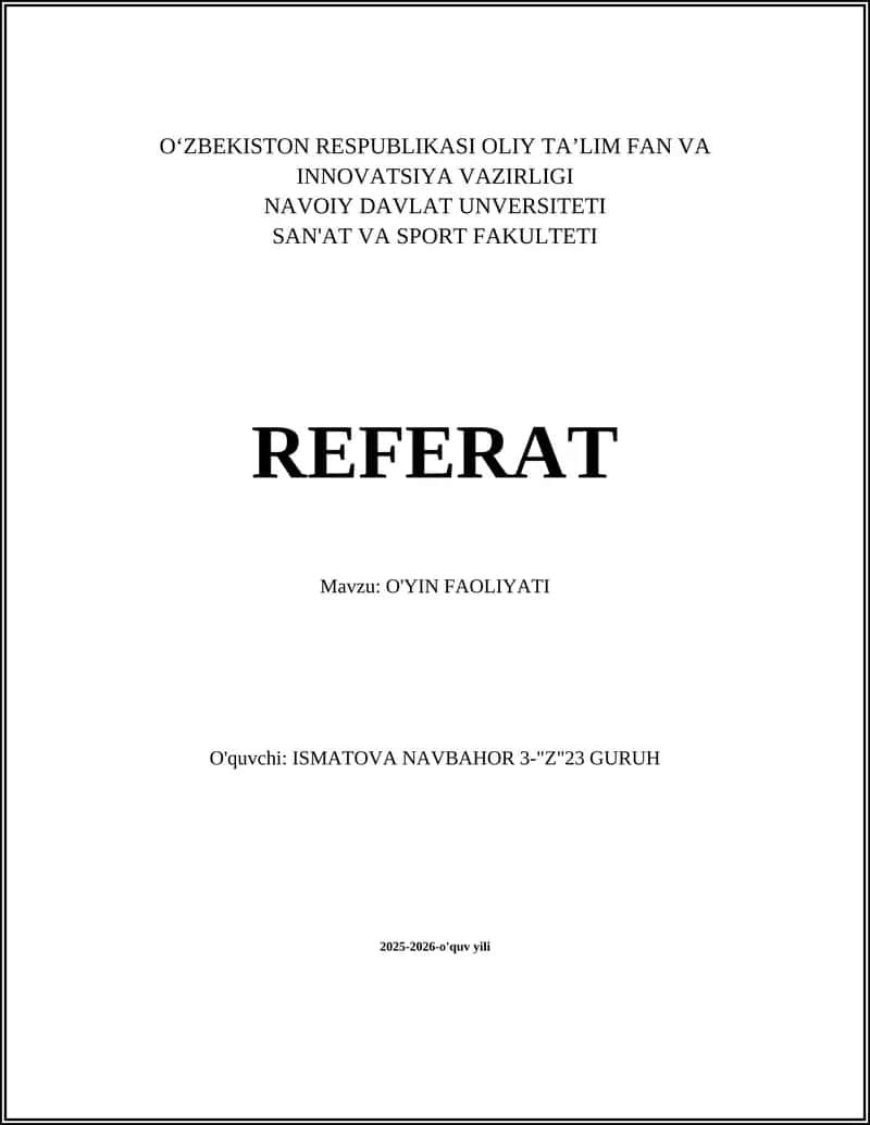 O'yin faoliyati 1