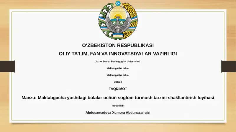 «Sog'lom kelajak bunyodkori» (Sog'lom turmush tarzi ko'nikmalarini shakllantirish) 1