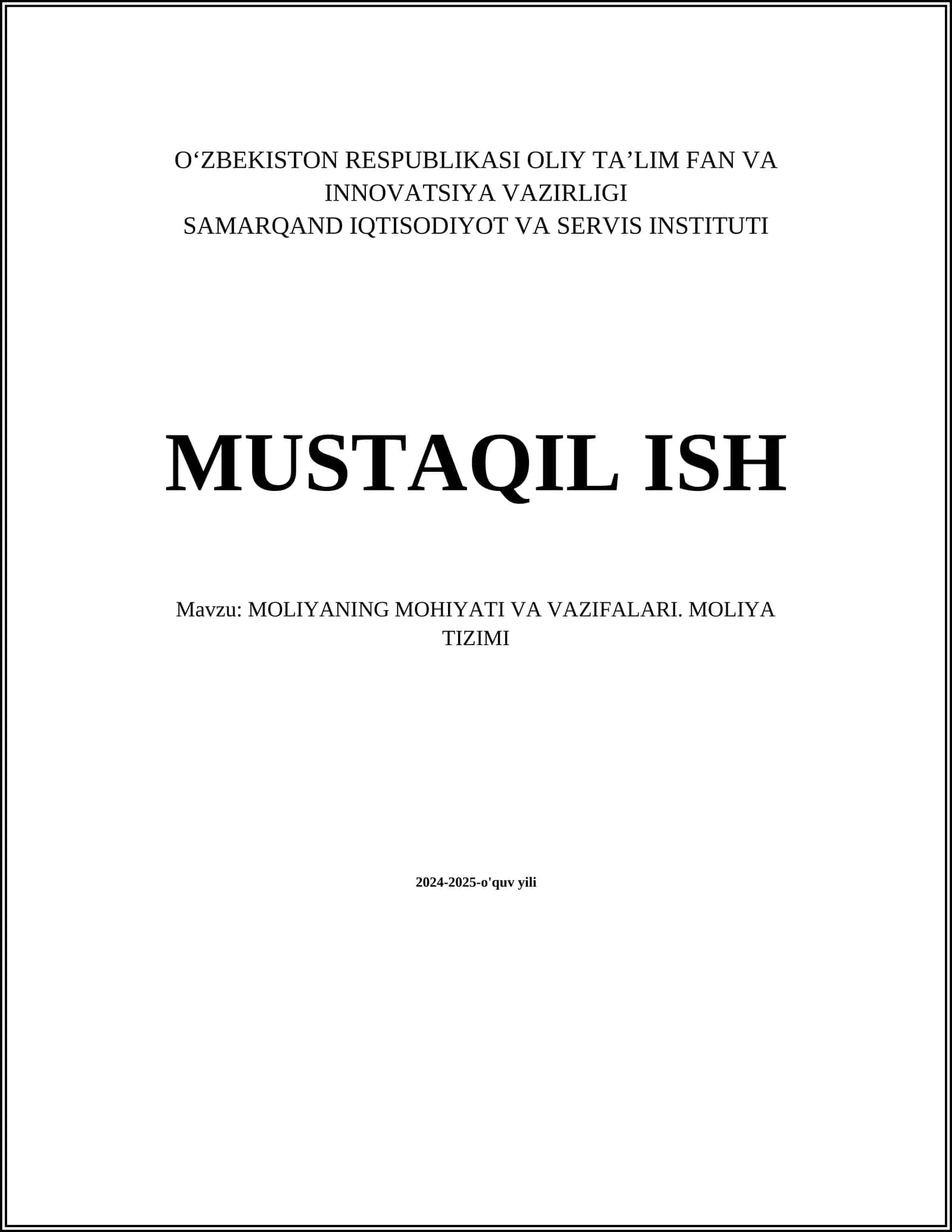 Moliyaning Mohiyati va Vazifalari 1