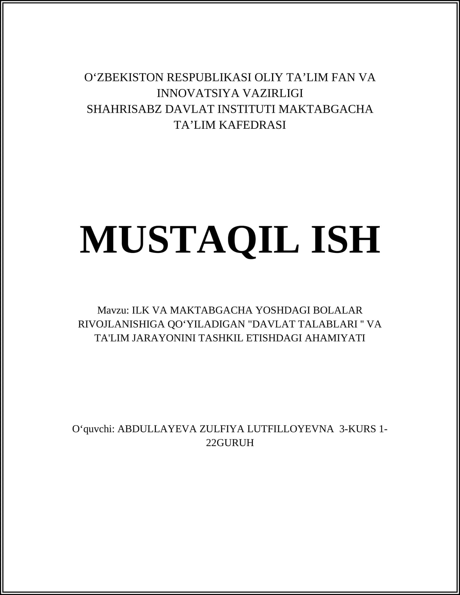 DAVALT TALABLARI VA TA'LIM JARAYONINI TASHKIL ETISHDAGI AHAMIYATI 1