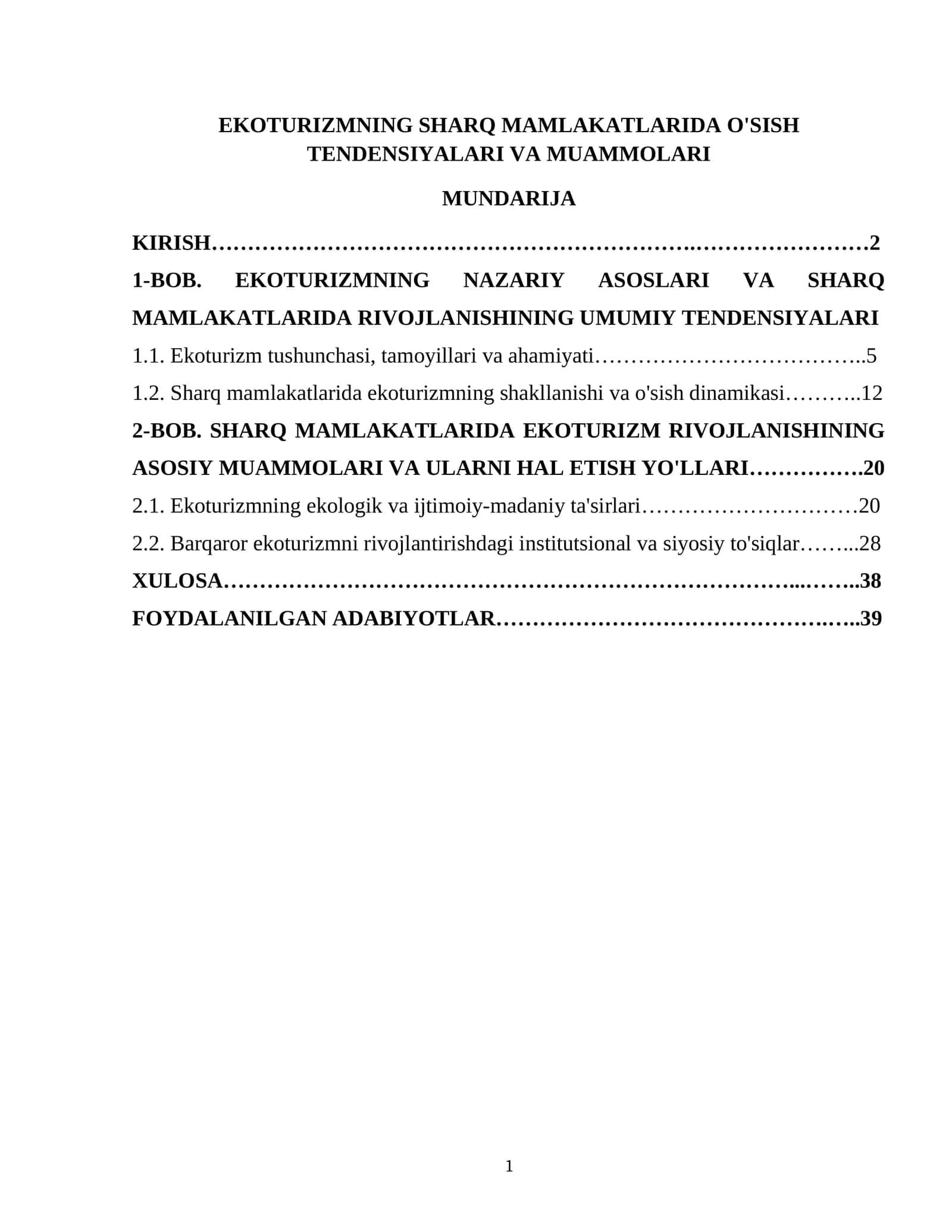 EKOTURIZMNING SHARQ MAMLAKATLARIDA O'SISH TENDENSIYALARI VA MUAMMOLARI 1