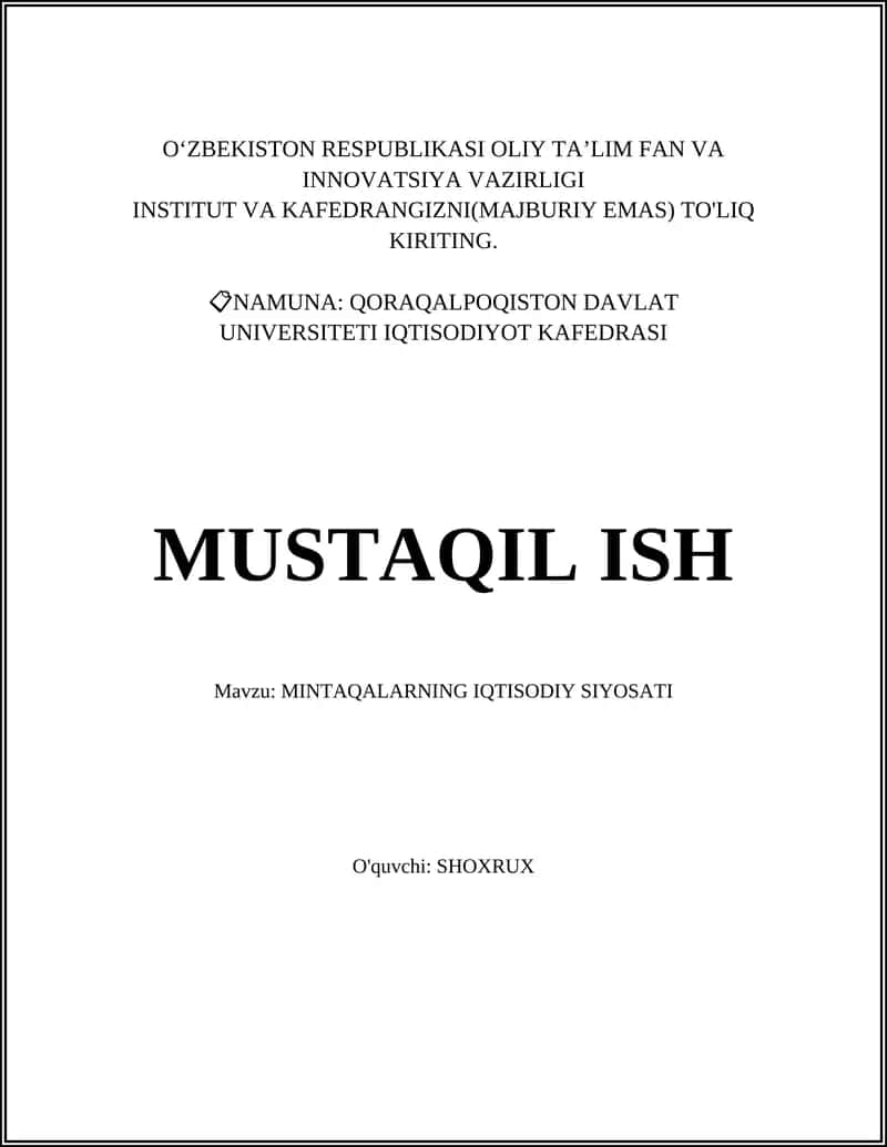 Mavzu: Mintaqalarning iqtisodiy siyosati 1