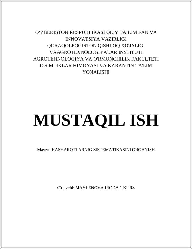HASHAROTLARNIG SISTEMATIKASINI ORGANISH 1