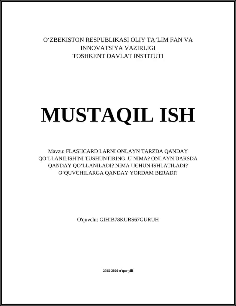 FLASHCARD LARNI ONLAYN TARZDA QANDAY QO‘LLANILISHINI TUSHUNTIRING 1