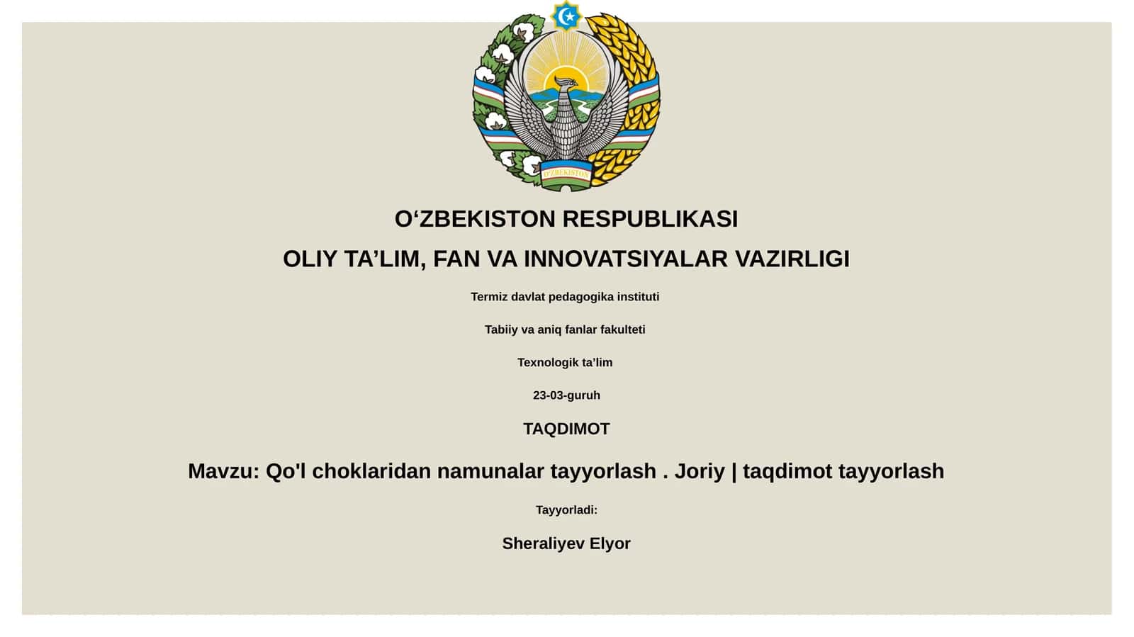 Qo'l choklaridan namunalar tayyorlash. Joriy | taqdimot tayyorlash 1