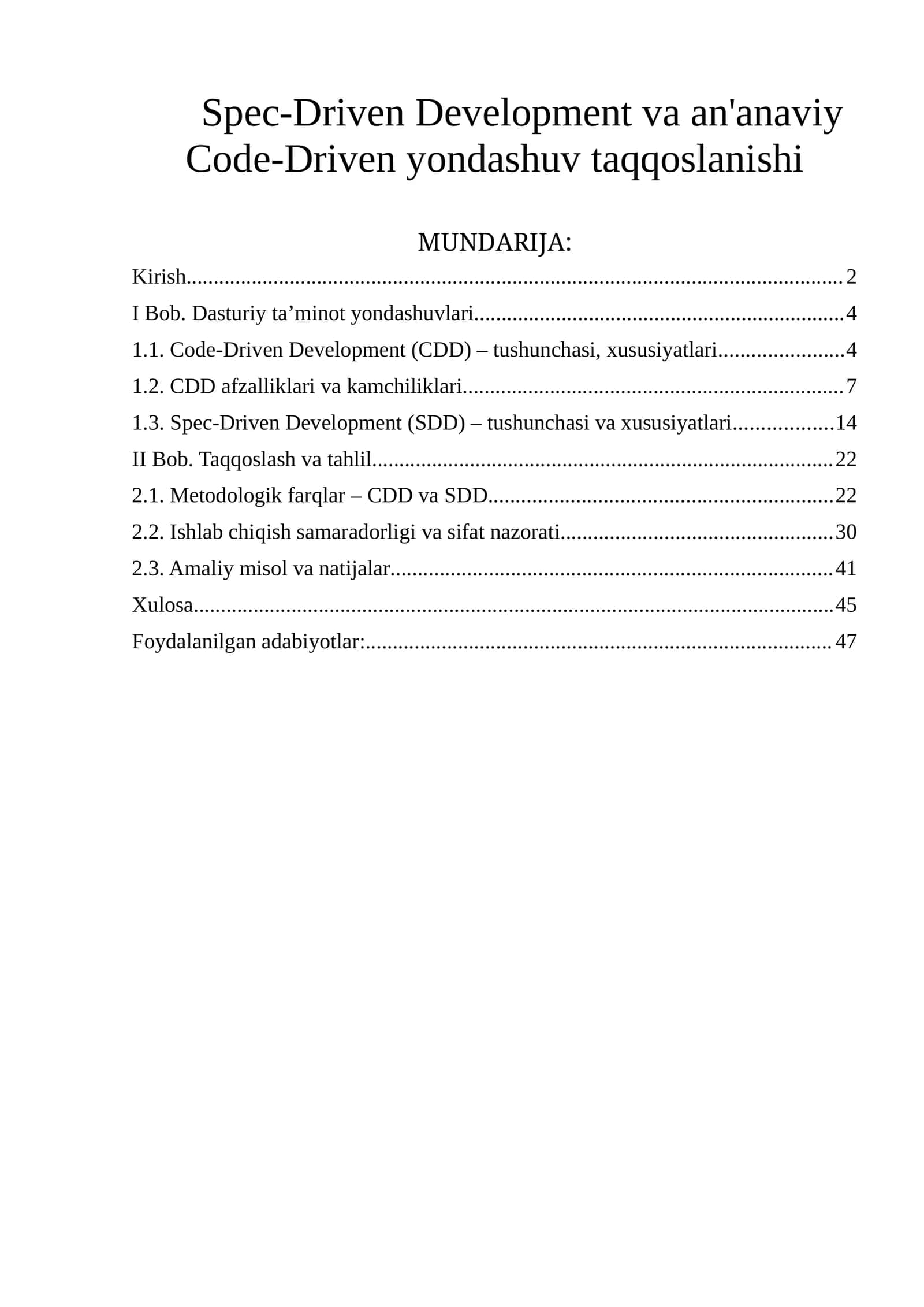 Spec-Driven Development va an'anaviy Code-Driven yondashuv taqqoslanishi 1