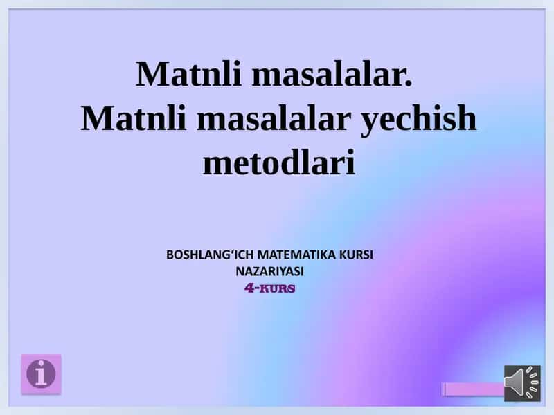 BOSHLANGʻICH MATEMATIKA KURSI 1