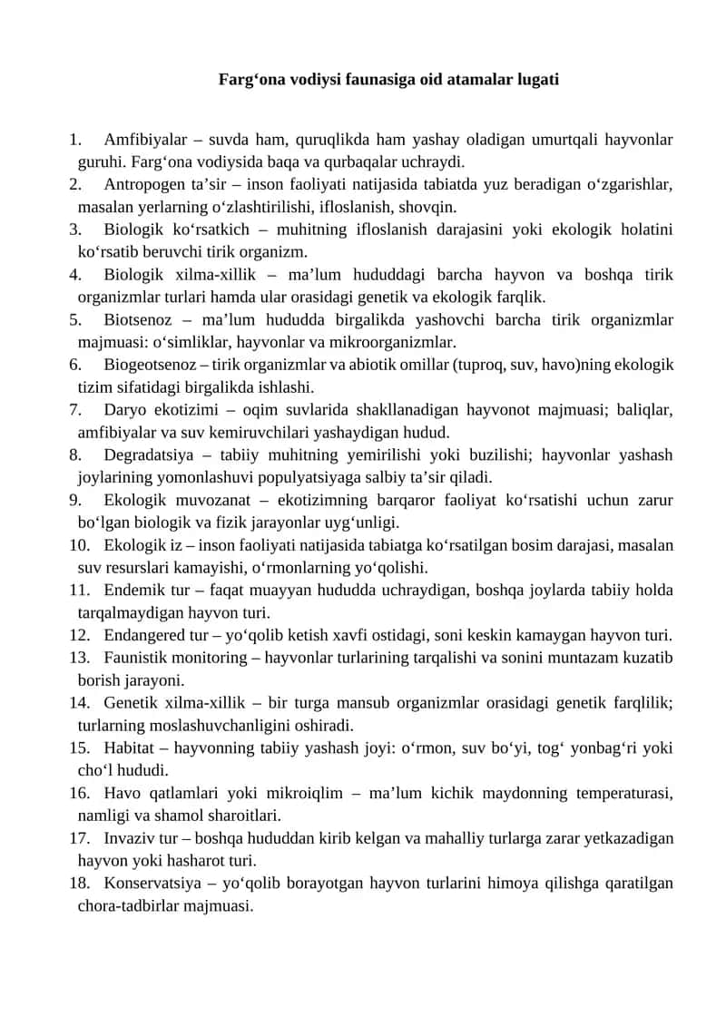 Farg‘ona vodiysi faunasiga oid atamalar lugati 1