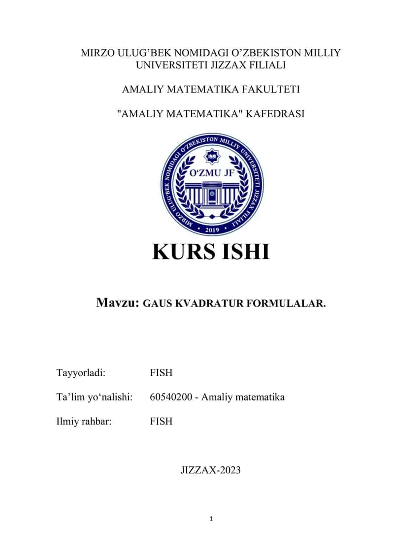 GAUS KVADRATUR FORMULALAR 1