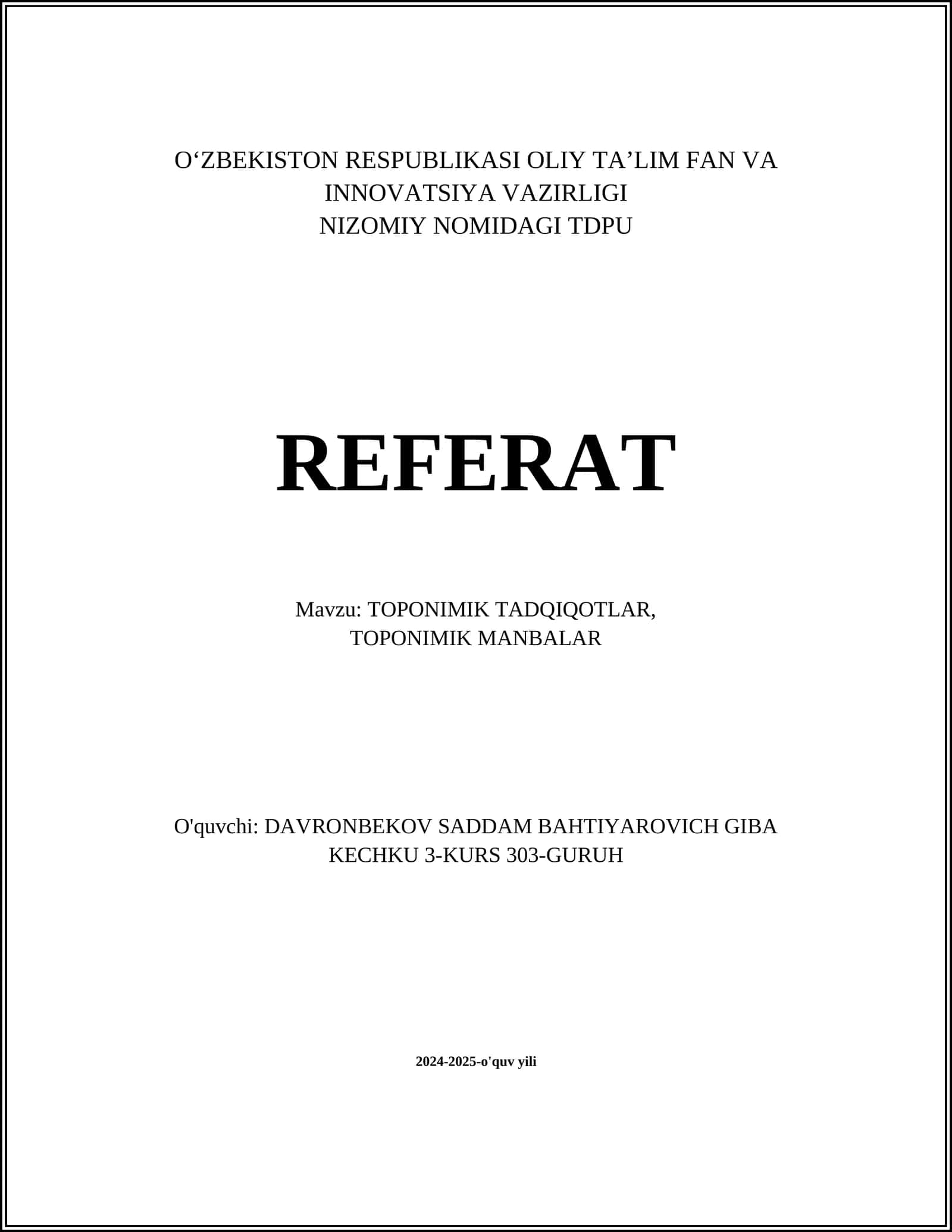 TOPONIMIK TADQIQOTLAR 1