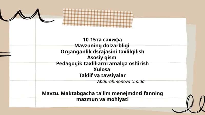 Maktabgacha ta'lim menejmdnti fanning mazmun va mohiyati 1