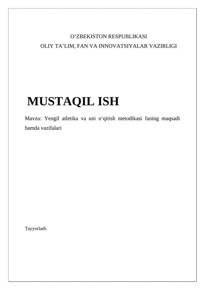 Yengil atletika va uni oʻqitish metodikasi faning maqsadi hamda vazifalari 1