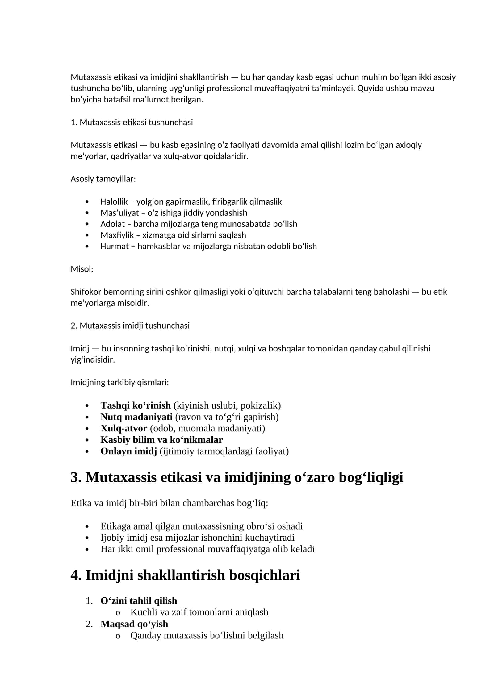 Mutaxassis etikasi va imidjini shakllantirish 1