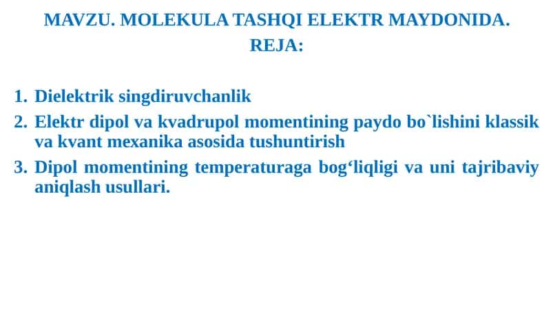 Molekula tashqi elektr maydonida 1