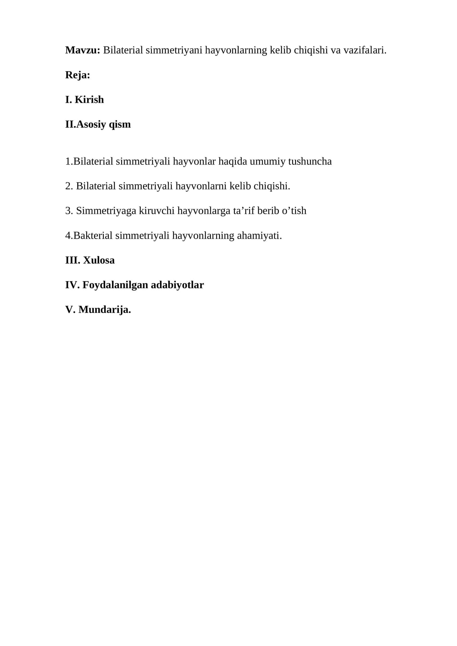Bilaterial simmetriyaning biologik ahamiyati 1