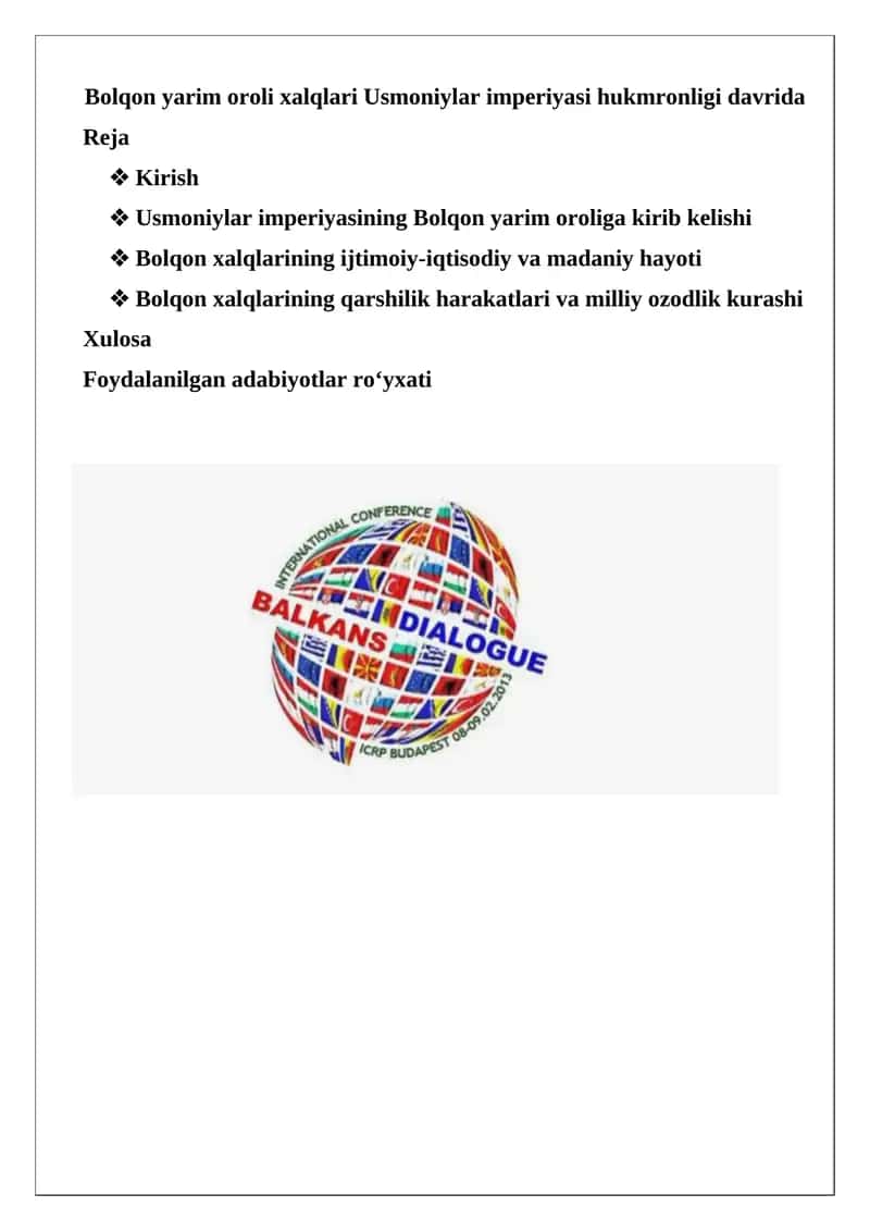 Bolqon yarim oroli xalqlari Usmoniylar imperiyasi hukmronligi davrida 1