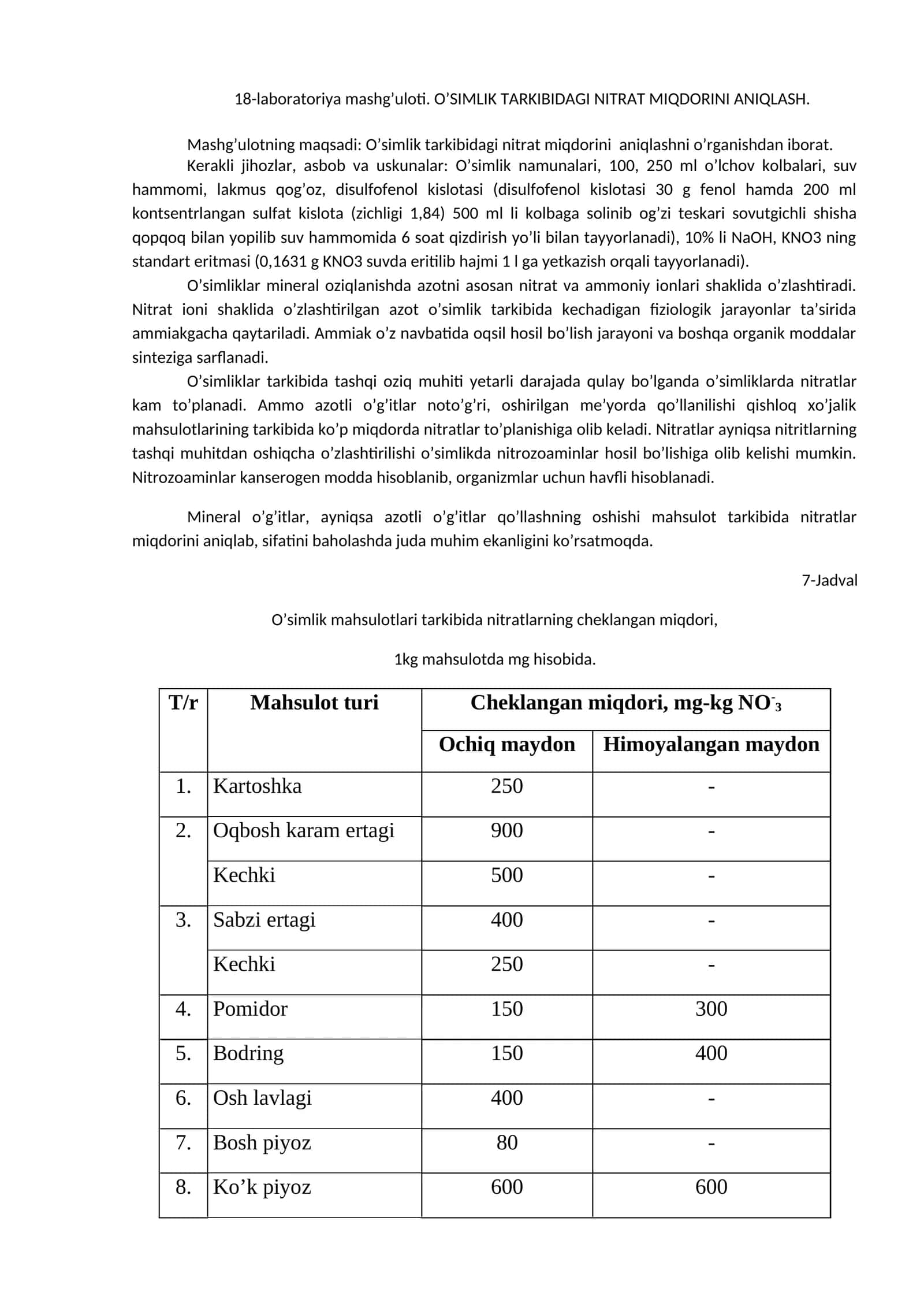 O’SIMLIK TARKIBIDAGI NITRAT MIQDORINI ANIQLASH 1