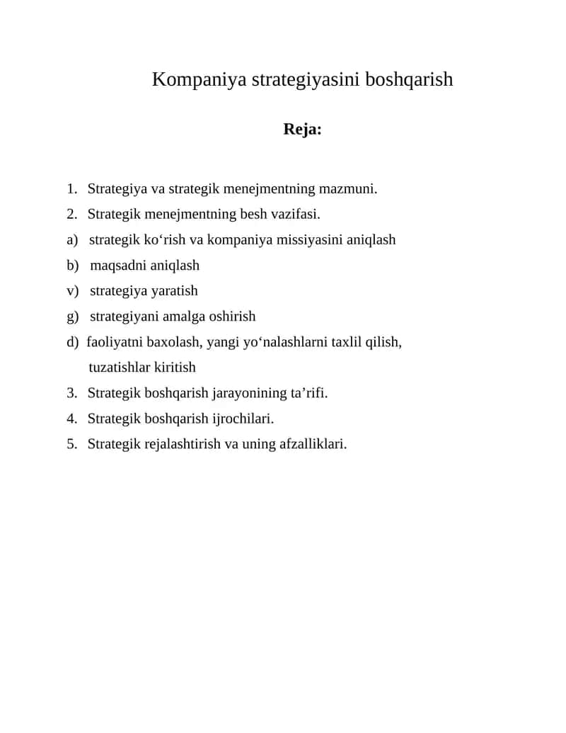 Strategiya va strategik menejment 1
