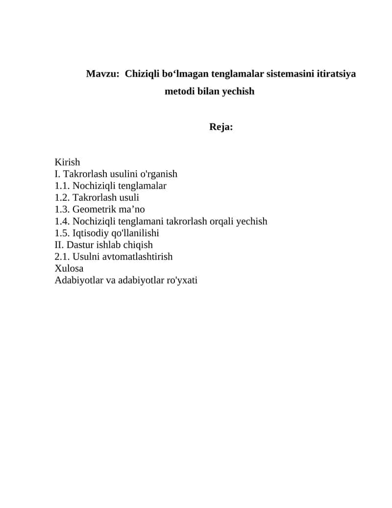 Chiziqli boʻlmagan tenglamalar sistemasini itiratsiya metodi bilan yechish 1