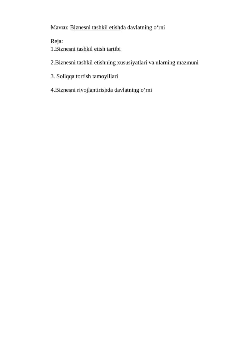 Biznesni tashkil etishda davlatning o‘rni 1
