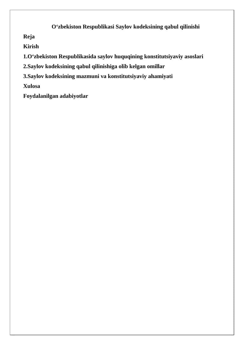 O‘zbekiston Respublikasi Saylov Kodeksi 1