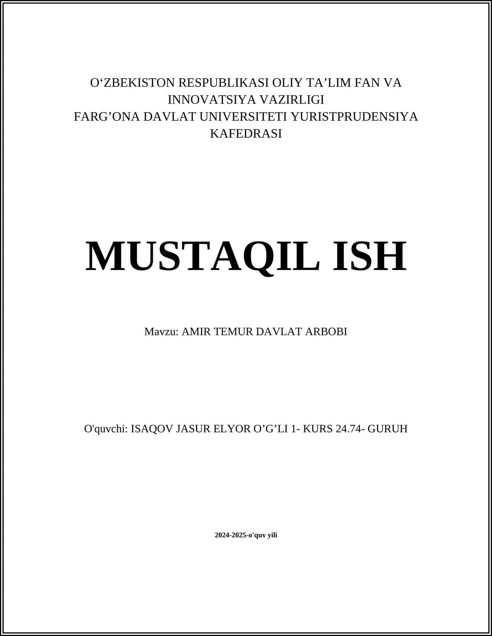 AMIR TEMUR DAVLAT ARBOBI 1