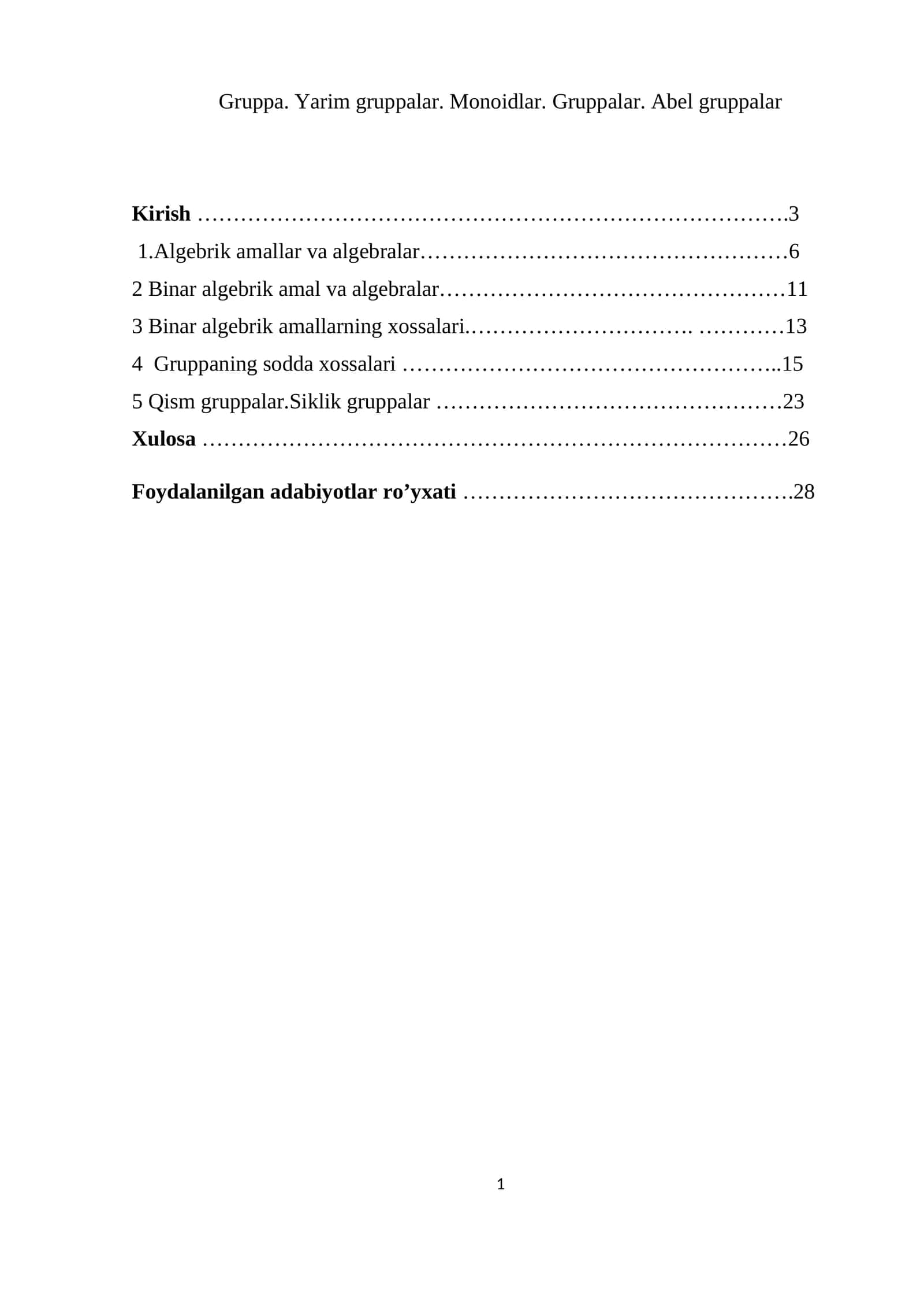 Gruppa. Yarim gruppalar. Monoidlar. Gruppalar. Abel gruppalar 1
