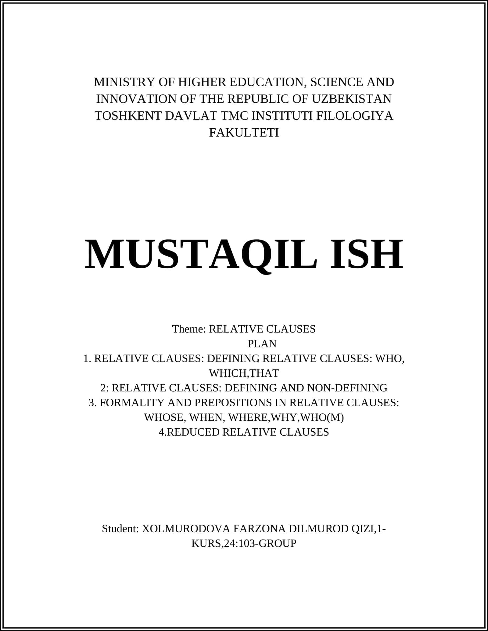MUSTAQIL ISH 1