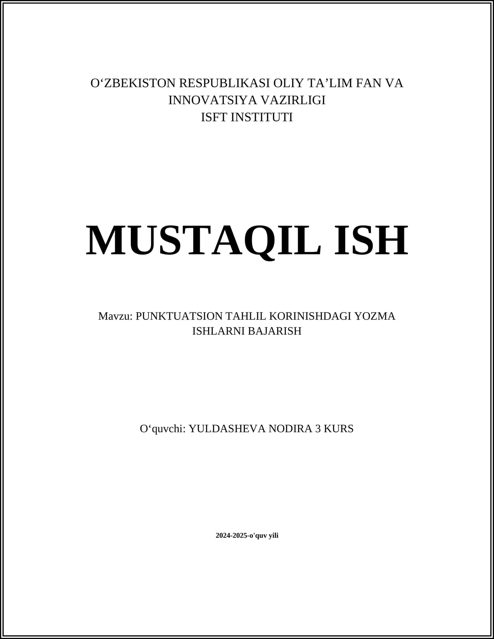 PUNKTUATSION TAHLIL KORINISHDAGI YOZMA ISHLARNI BAJARISH 1