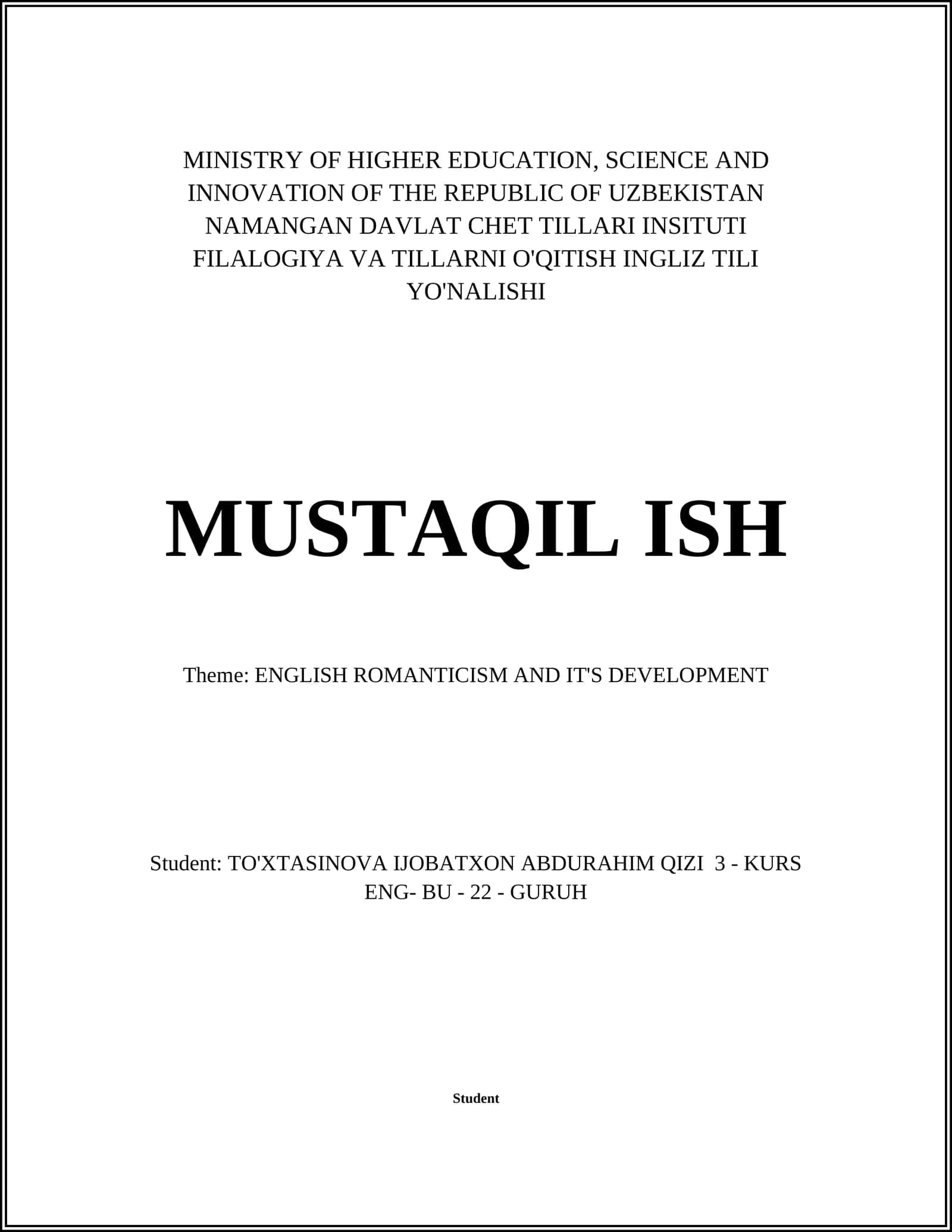 ENGLISH ROMANTICISM AND IT'S DEVELOPMENT 1