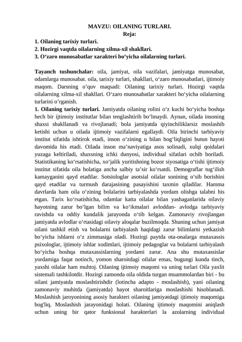OILANING TURLARI 1