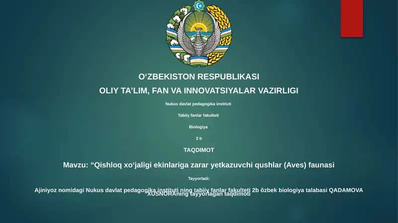 Qishloq xo‘jaligi ekinlariga zarar yetkazuvchi qushlar (Aves) faunasi 1