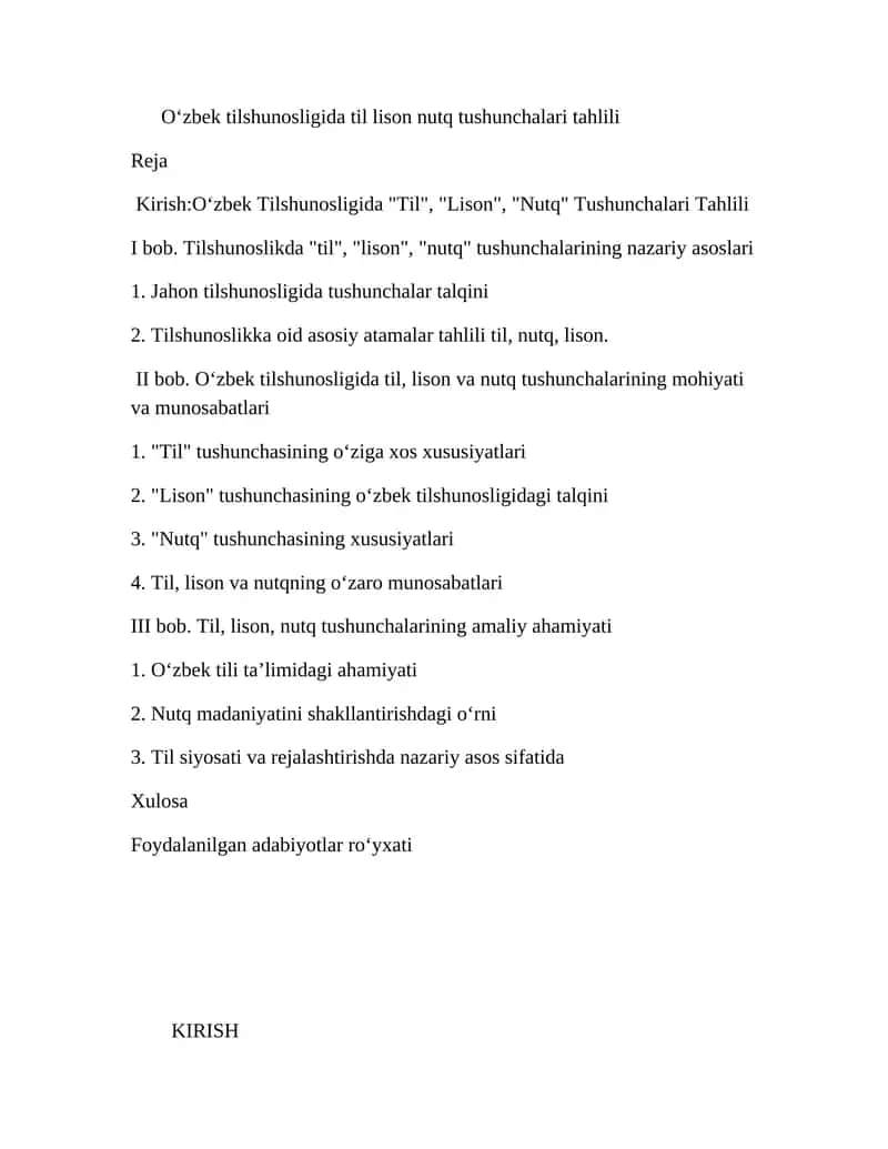 Oʻzbek tilshunosligida til lison nutq tushunchalari tahlili 1