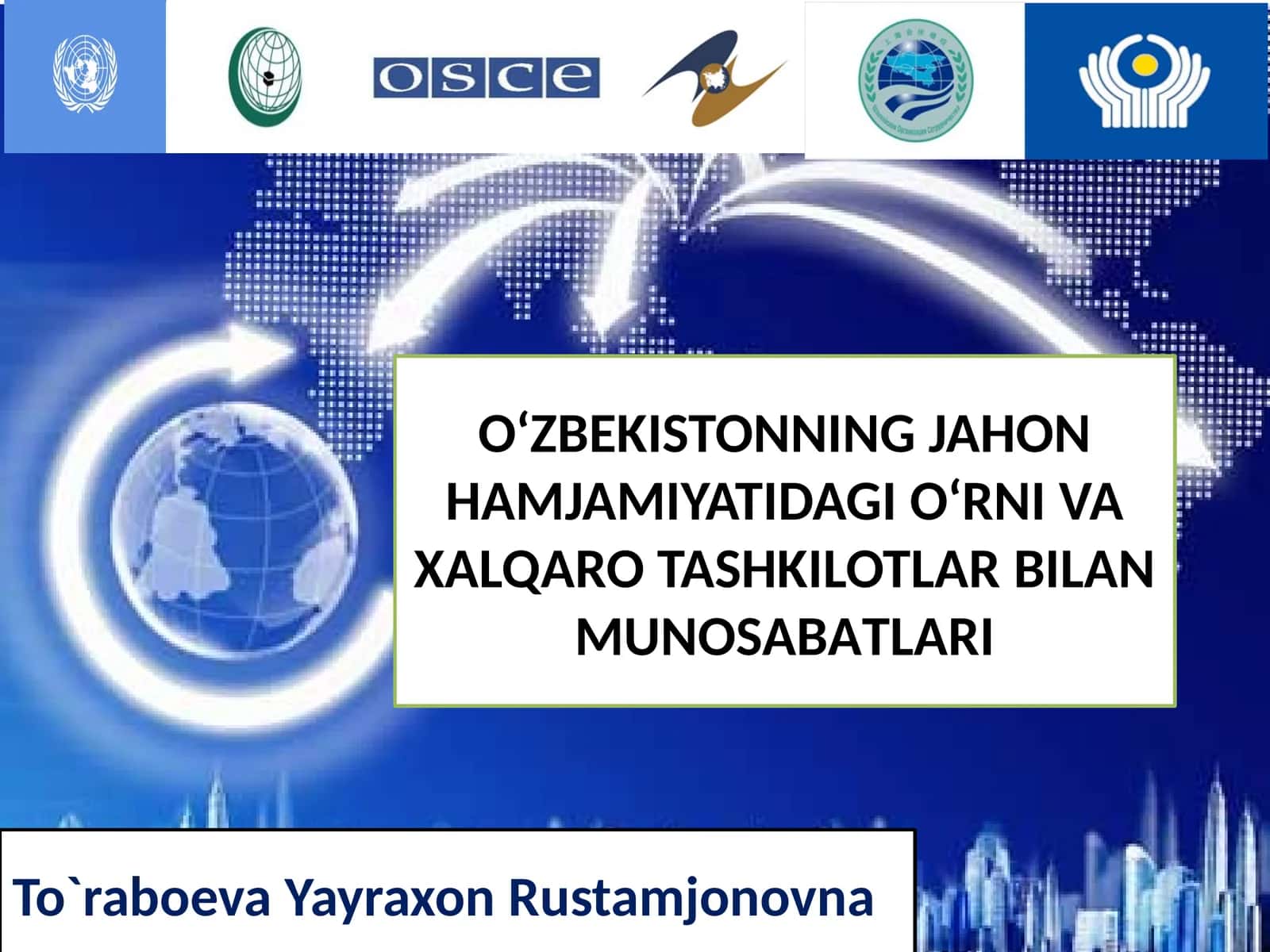 O‘ZBEKISTONNING JAHON HAMJAMIYATIDAGI O‘RNI VA XALQARO TASHKILOTLAR BILAN MUNOSABАTLARI 1
