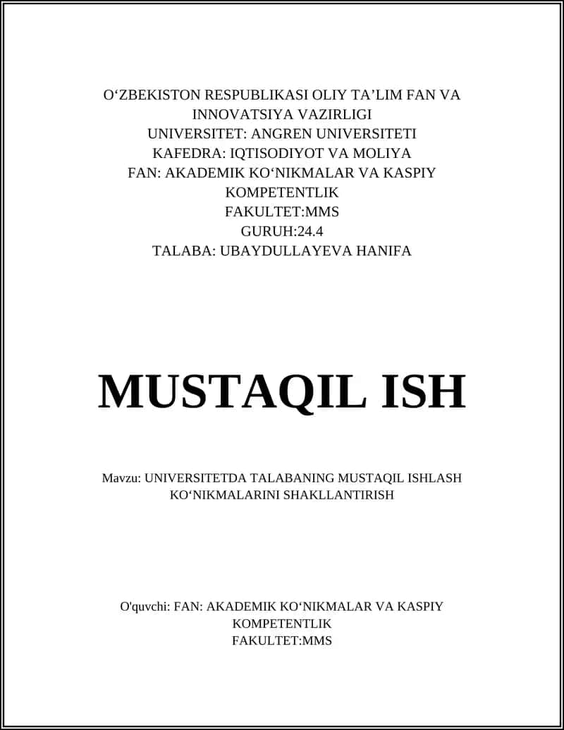 Universitetda talabaning mustaqil ishlash ko‘nikmalarini shakllantirish tamoyillari 1
