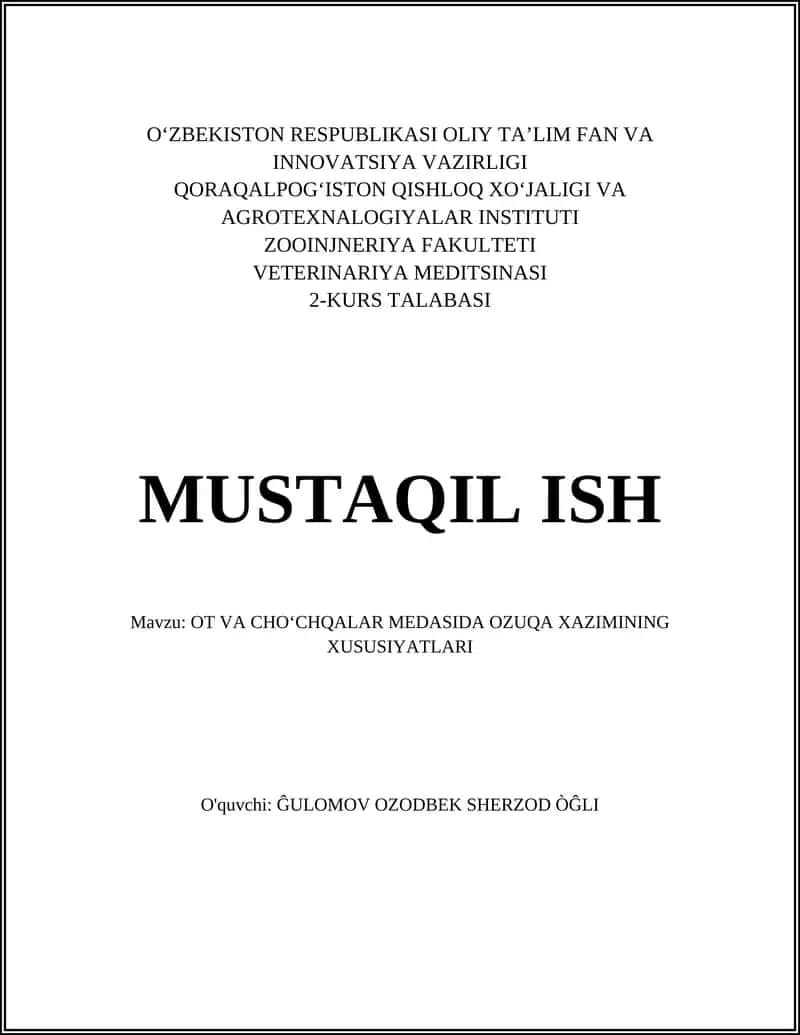 OT VA CHOʻCHQALAR MEDASIDA OZUQA XAZIMINING XUSUSIYATLARI 1