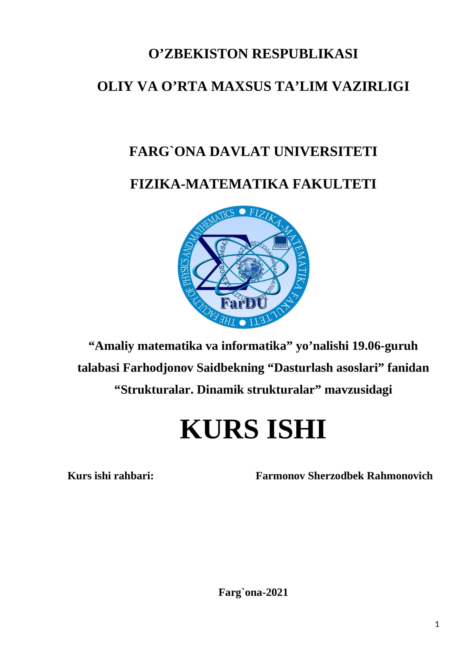 “Strukturalar. Dinamik strukturalar” 1