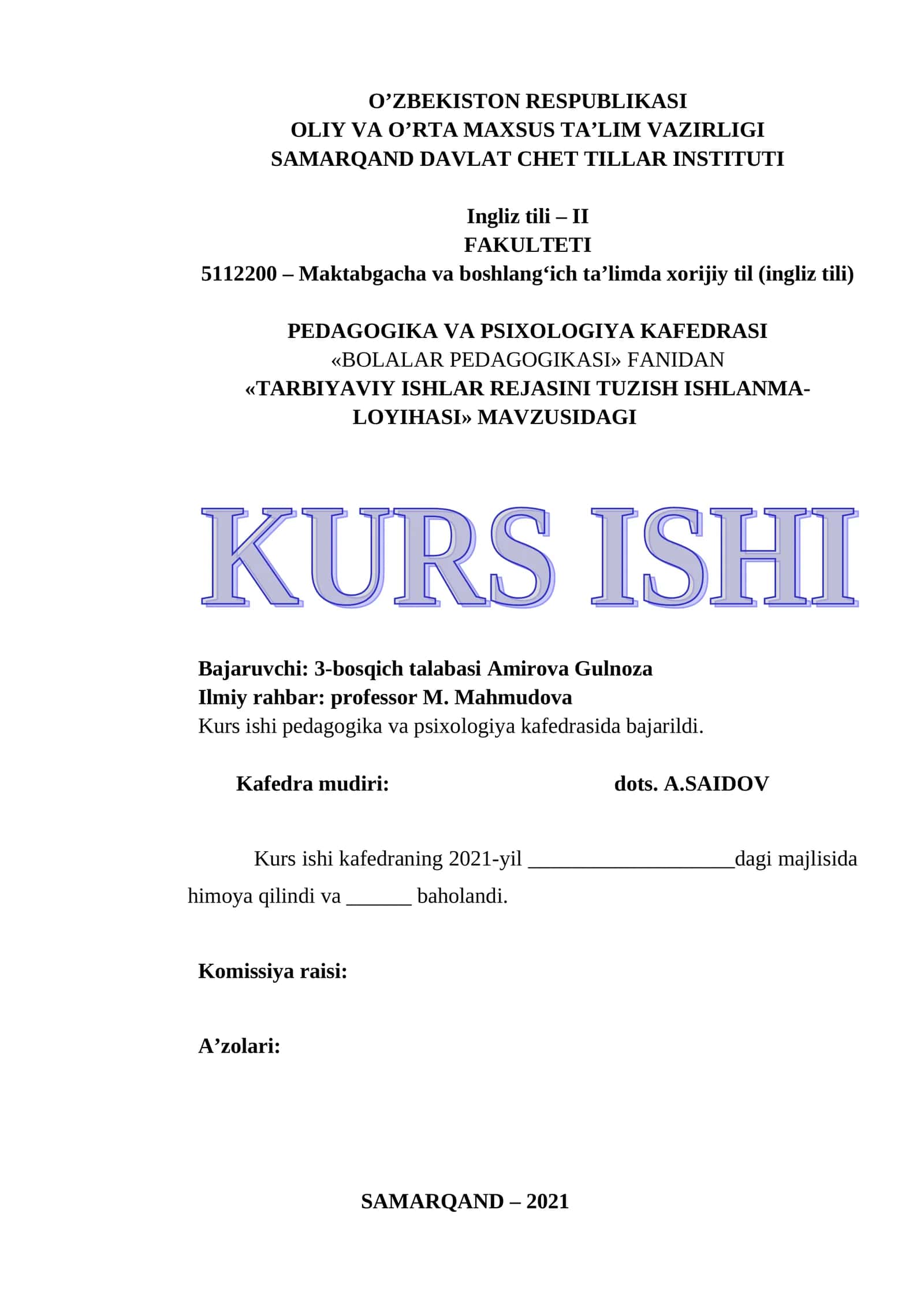 TARBIYAVIY ISHLAR REJASINI TUZISH ISHLANMA-LOYIHASI 1