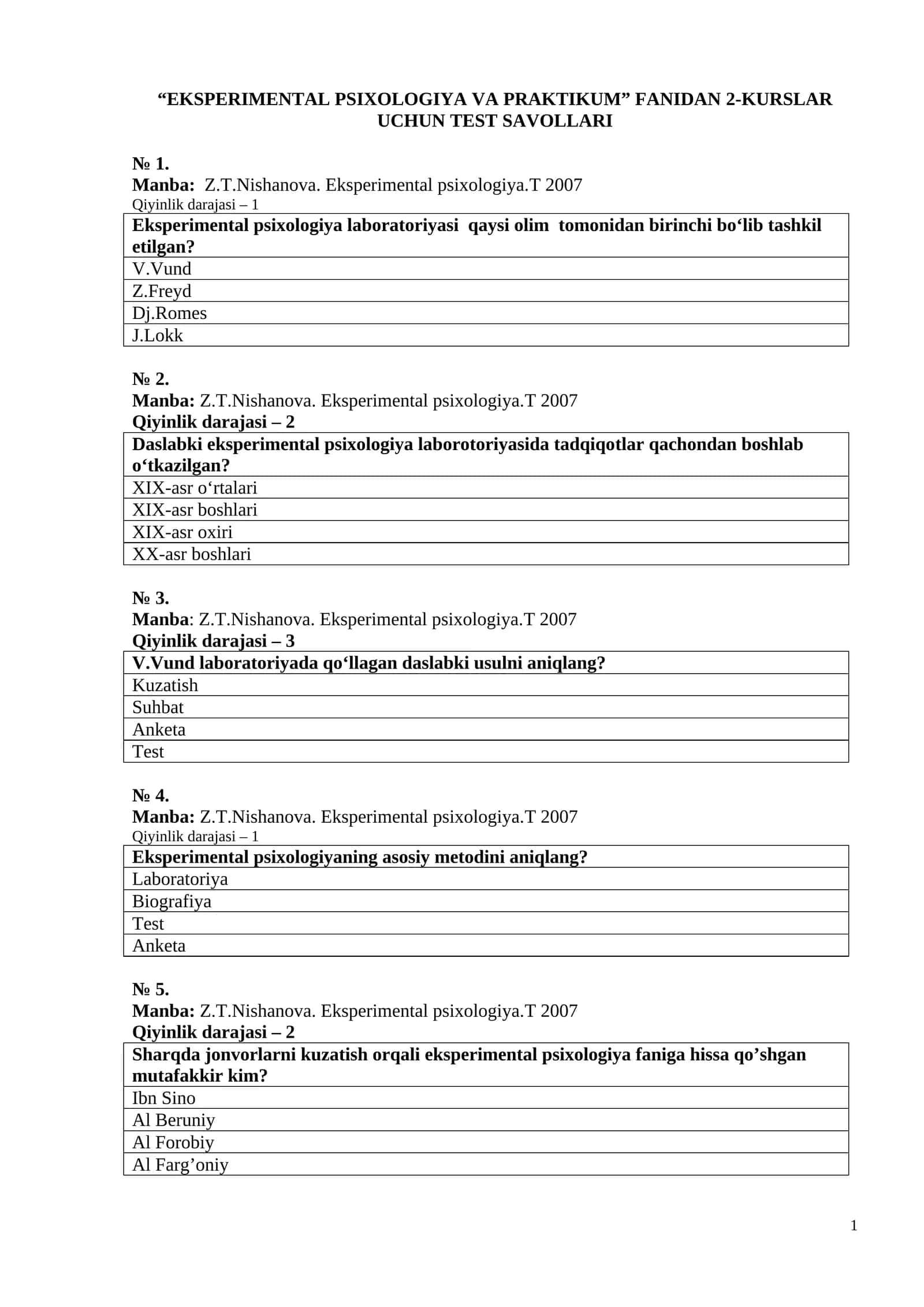 EKSPERIMENTAL PSIXOLOGIYA VA PRAKTIKUM 1
