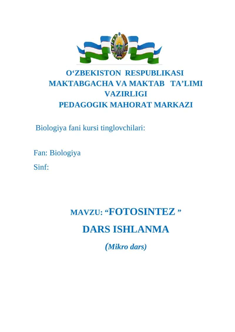 FOTOSINTEZ dars ishlanma 1