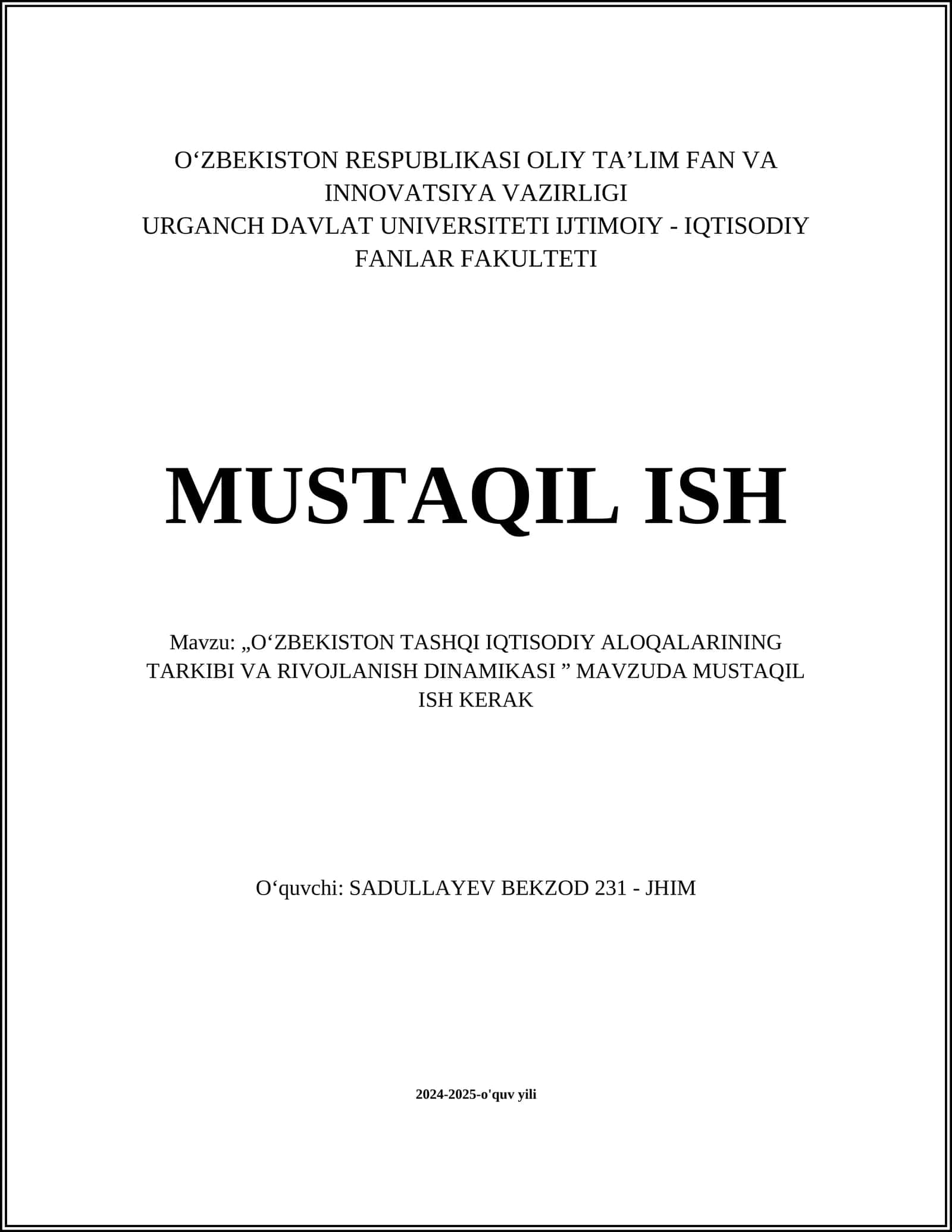 O‘zbekiston tashqi iqtisodiy aloqalarining tarkibi va rivojlanish dinamikasi 1