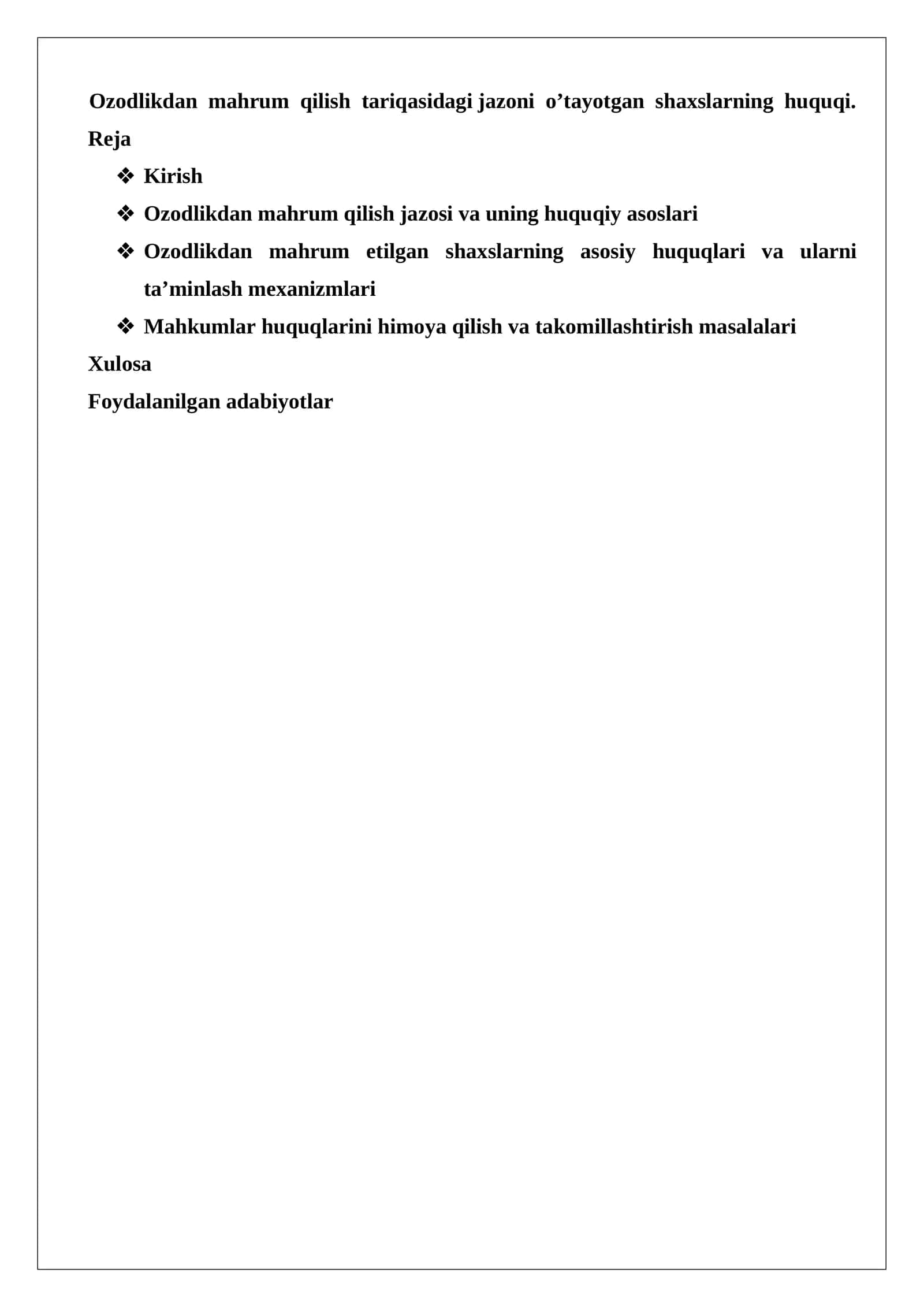 Ozodlikdan mahrum qilish tariqasidagi jazoni o’tayotgan shaxslarning huquqi 1