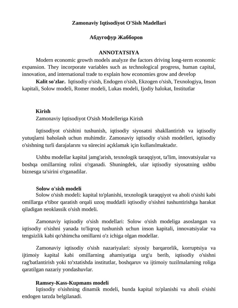 Zamonaviy Iqtisodiyot O'Sish Madellari 1