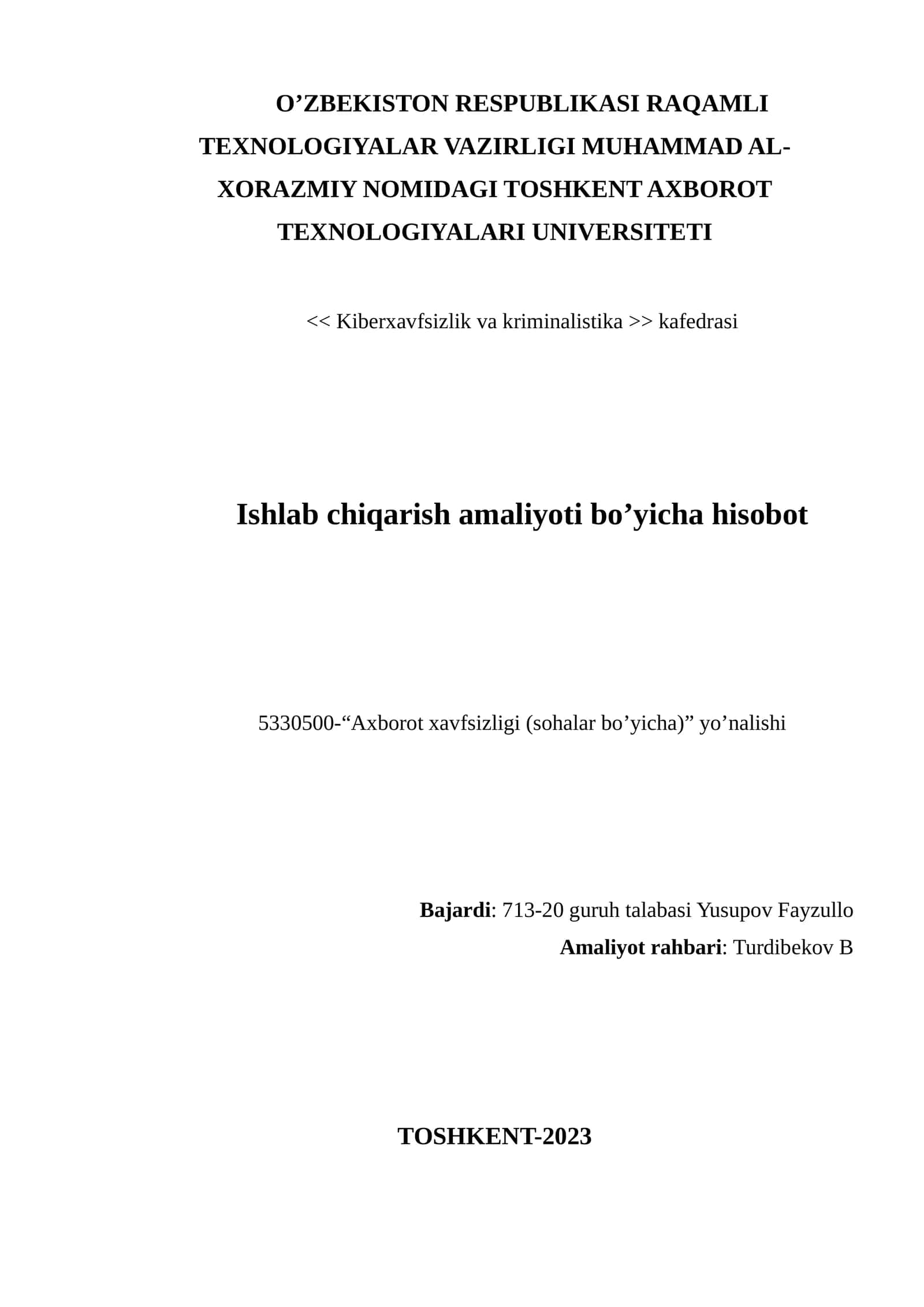 Axborot xavfsizligi (sohalar bo’yicha) yo’nalishi 1