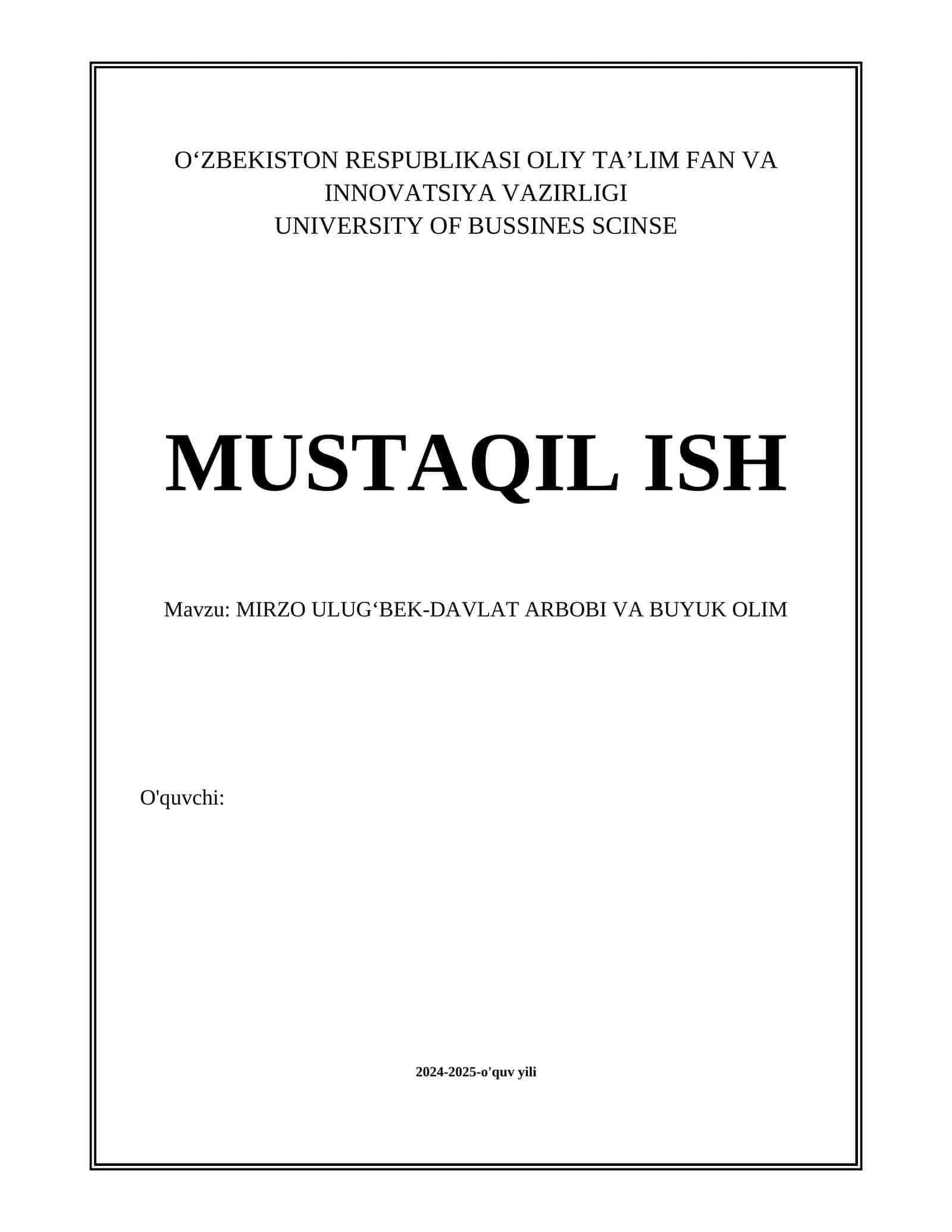 MIRZO ULUGʻBEK-DAVLAT ARBOBI VA BUYUK OLIM 1