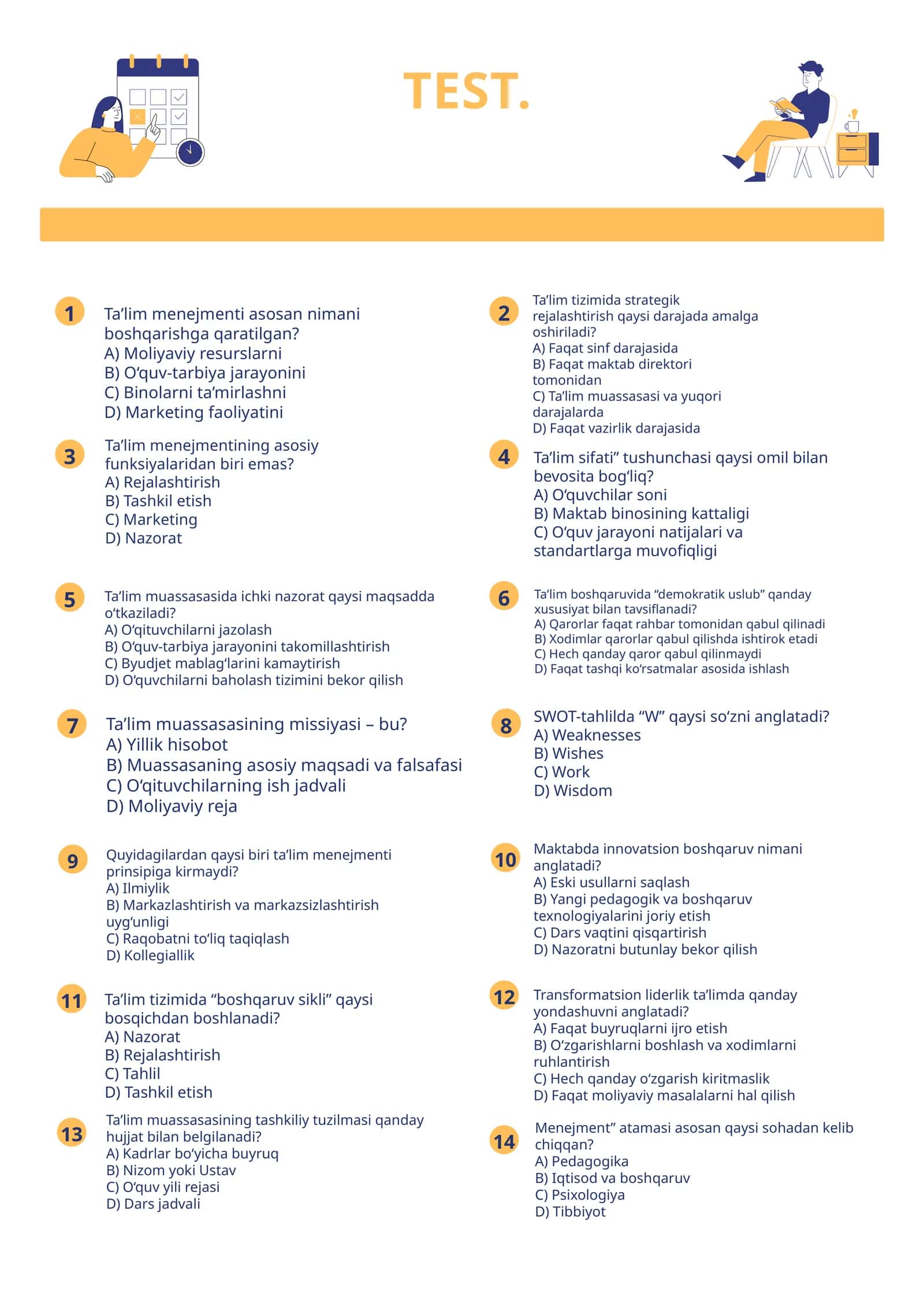 Talim menejmenti faniga oid test 1