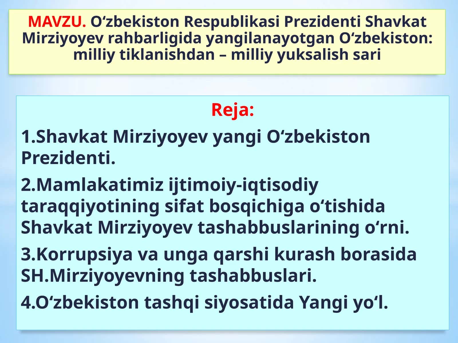 О‘zbekiston Respublikasi Prezidenti Shavkat Mirziyoyev rahbarligida yangilanayotgan О‘zbekiston: milliy tiklanishdan – milliy yuksalish sari 1