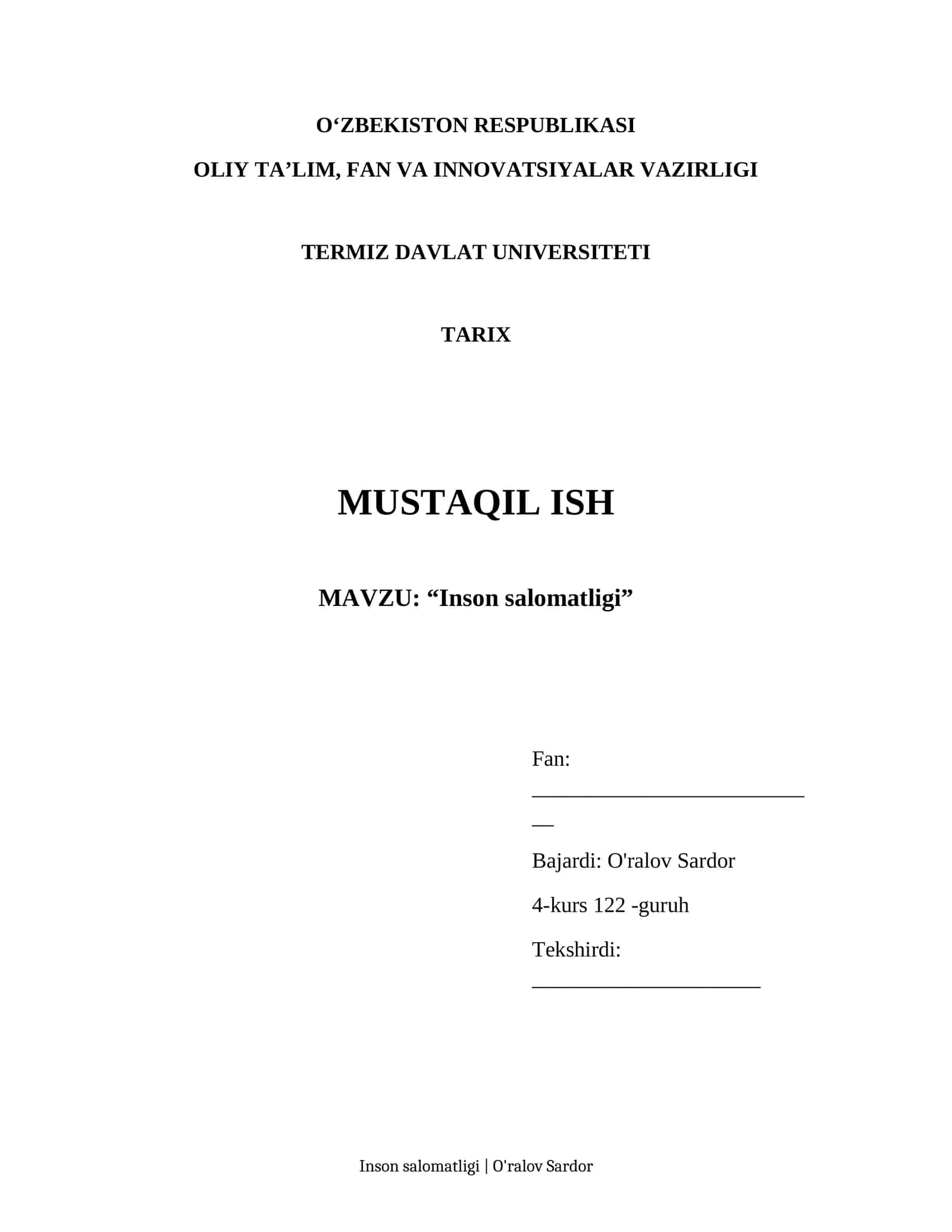 "Inson salomatligi" 1