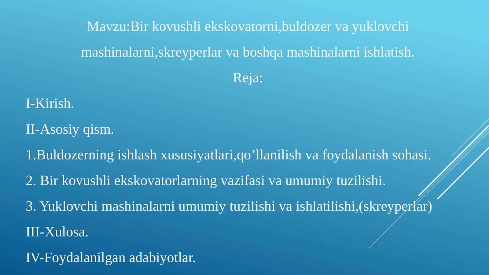 Bir kovushli ekskovatorni, buldozer va yuklovchimashinalar 1