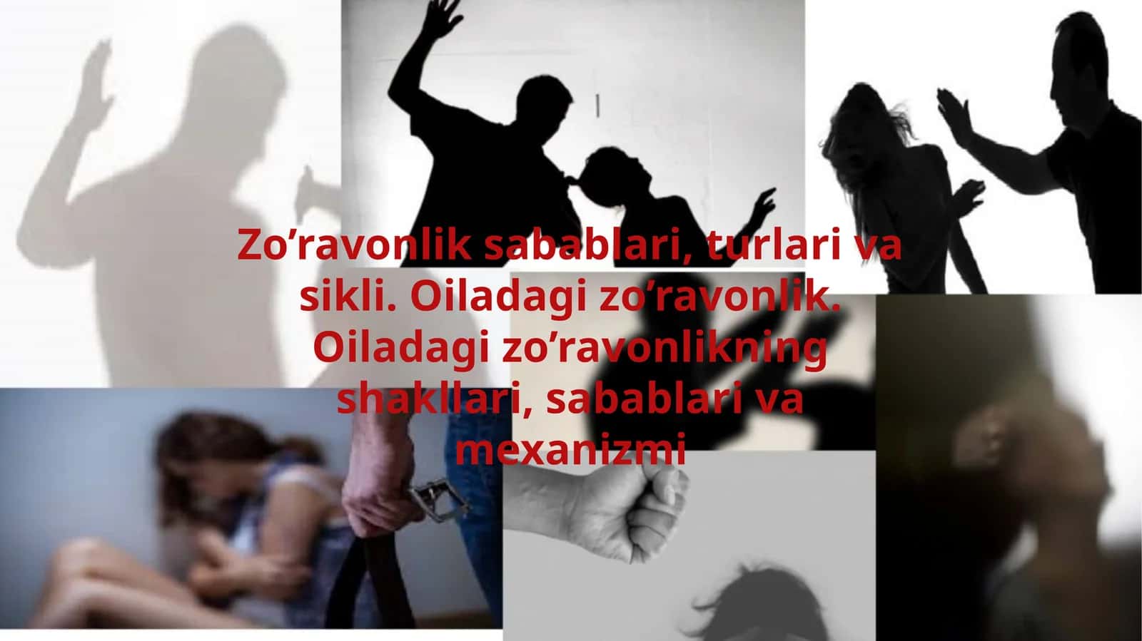 Zo’ravonlik sabablari, turlari va oqibatlari. Oiladagi zo’ravonlik. Oiladagi zo’ravonlikning shakllari, sabablari va mexanizmi 1